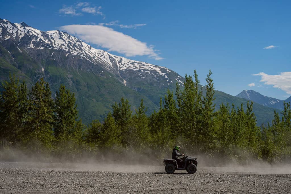 atv with the chugach mountains